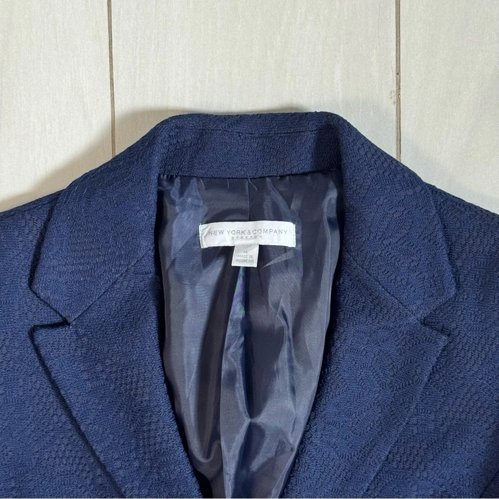 New York & Company Navy Lace Overlay Blazer Jacket Size 14 - Picture 5 of 5